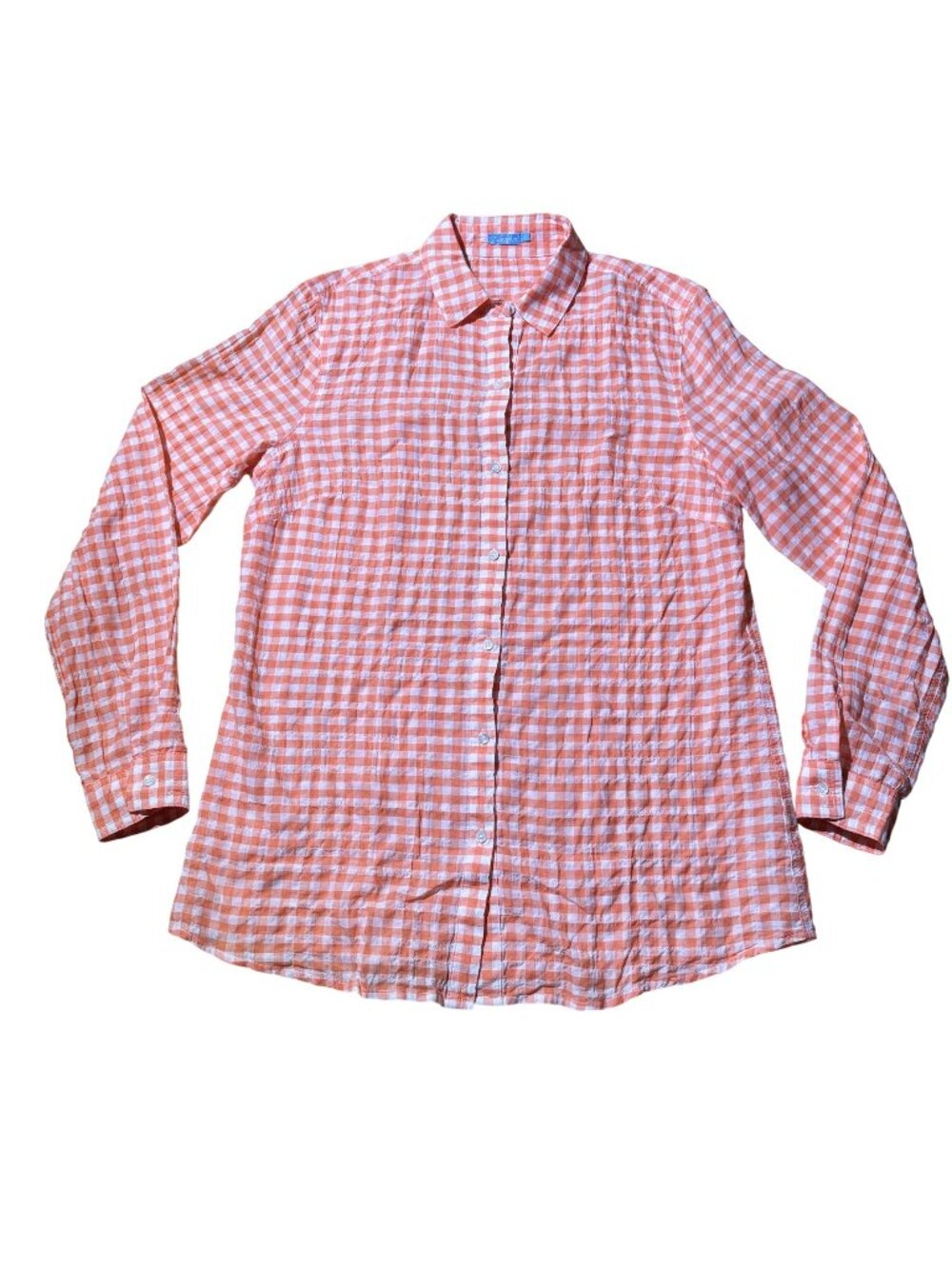 J McLaughlin Women XS Orange White Gingham Cotton Button Front Shirt Top